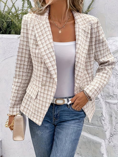 Eleganter Business Tweed Blazer mit Doppelreihiger Knopfleiste für Damen | Ideal für Alle Jahreszeiten