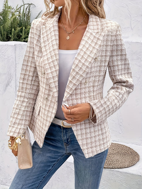 Eleganter Business Tweed Blazer mit Doppelreihiger Knopfleiste für Damen | Ideal für Alle Jahreszeiten