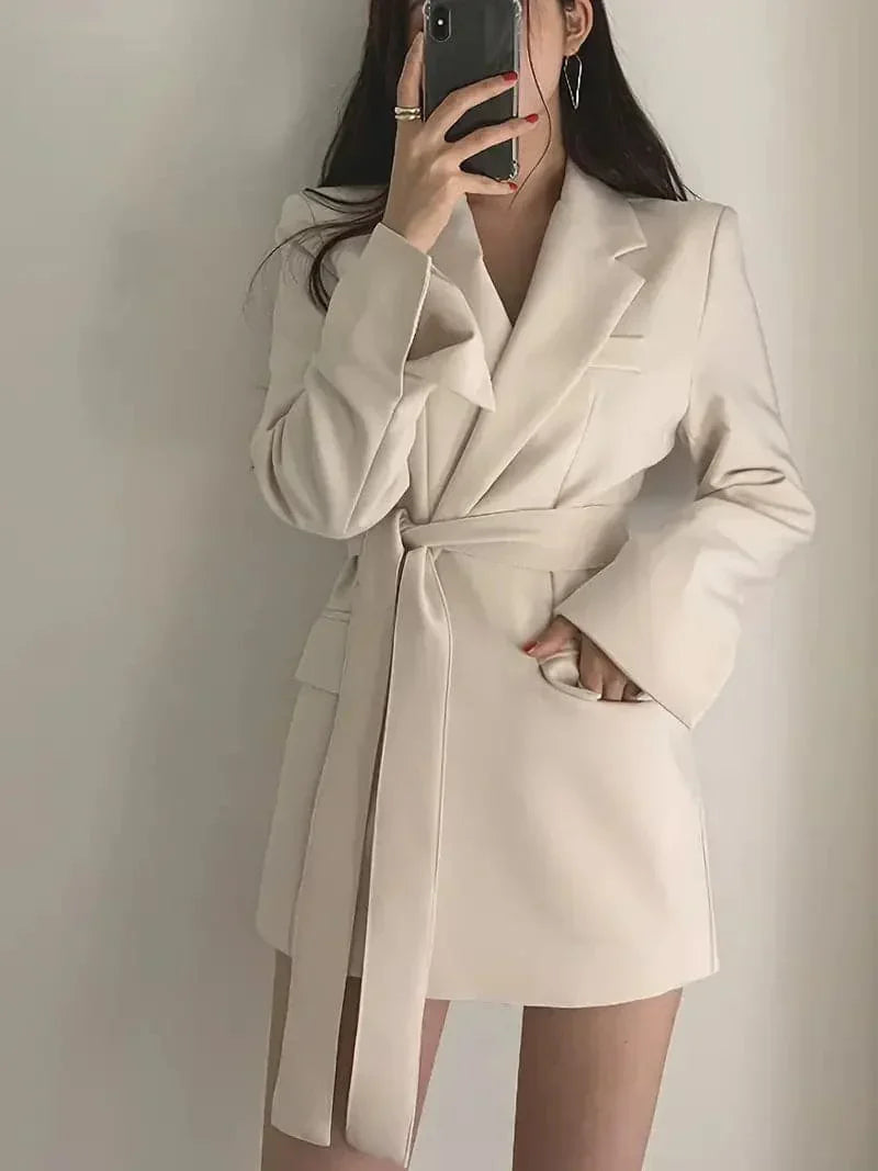 Lässiges Pocket Blazer-Kleid Mit Langem Gürtel Für Damen | Ideal für Alle Jahreszeiten