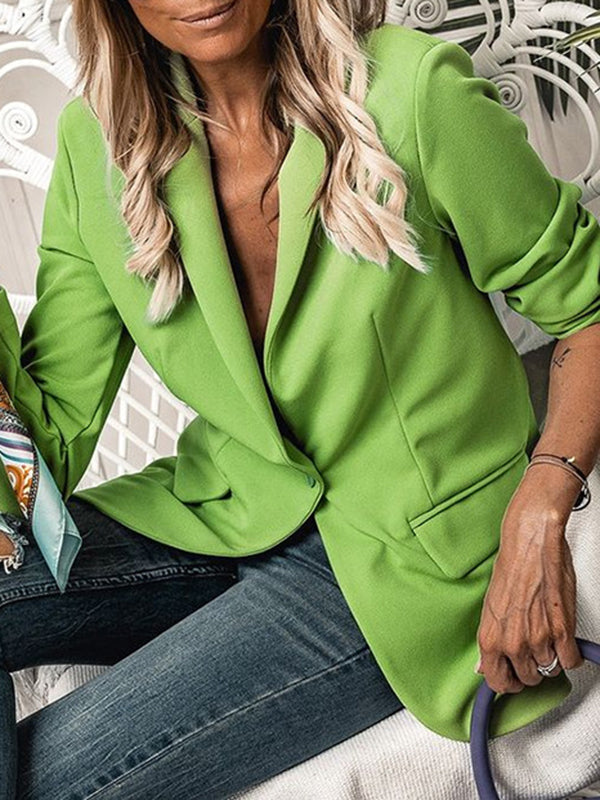 Eleganter Einfarbiger Slim-Fit-Blazer mit Knopf und Taschen für Damen | Für alle Jahreszeiten und Elegante Anlässe