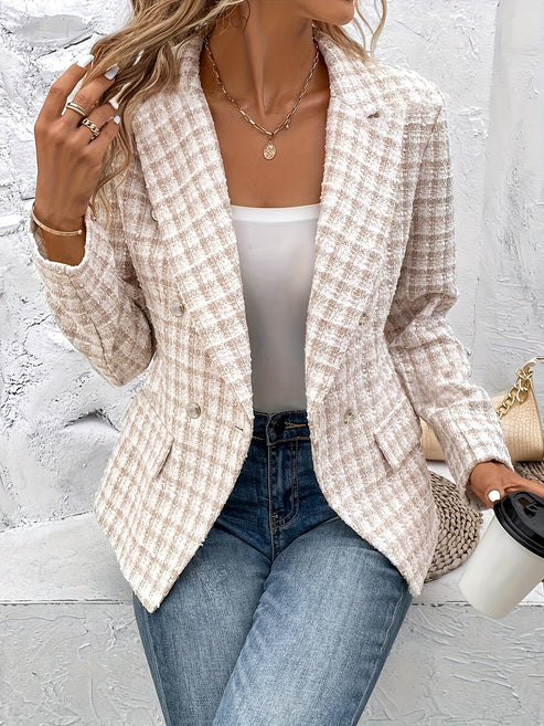 Eleganter Business Tweed Blazer mit Doppelreihiger Knopfleiste für Damen | Ideal für Alle Jahreszeiten