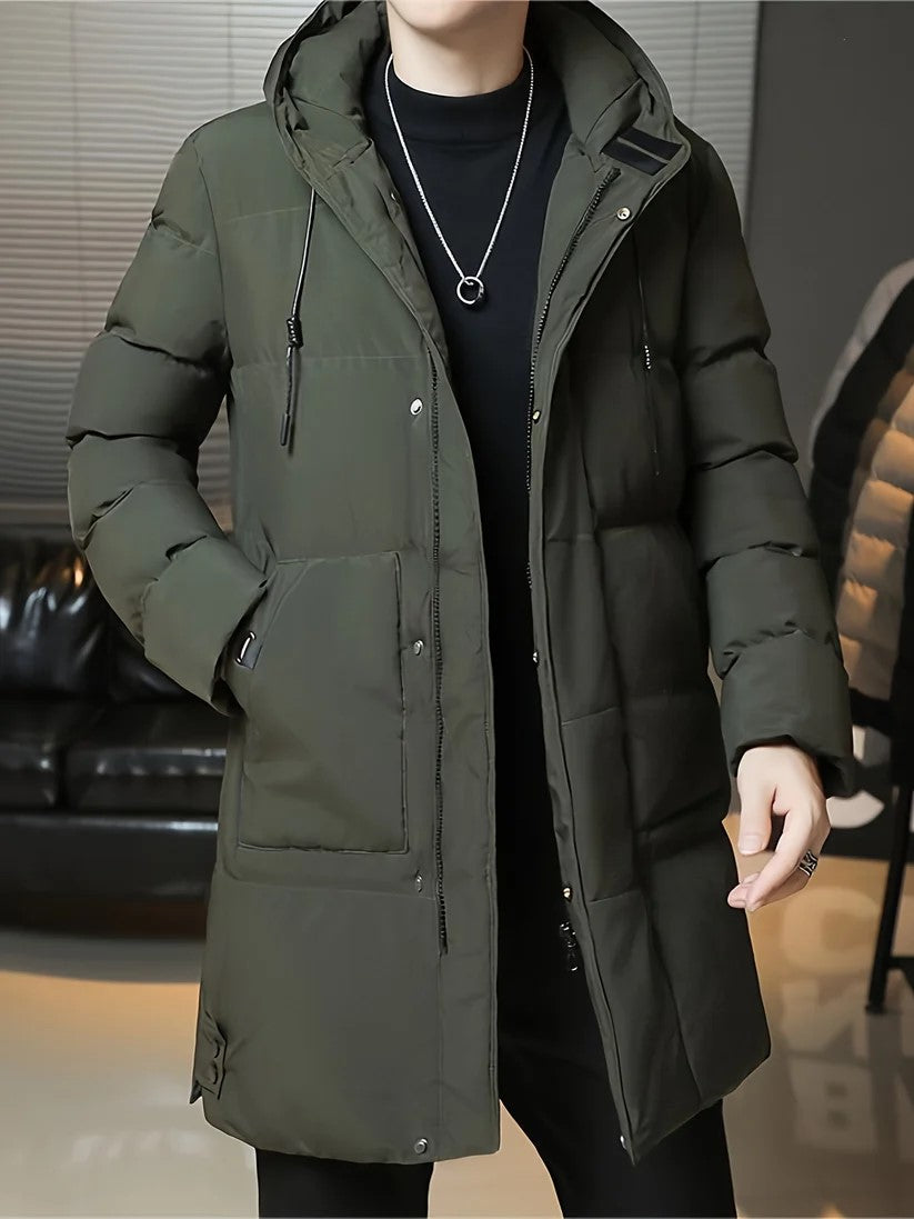 Thick Warme, lange Winterjacke mit Kapuze für Herren | Ideal für Herbst/Winter