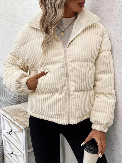 Elegante Kurze Beige Stepp-Winterjacke für Women | Perfekt Für Den Alltag