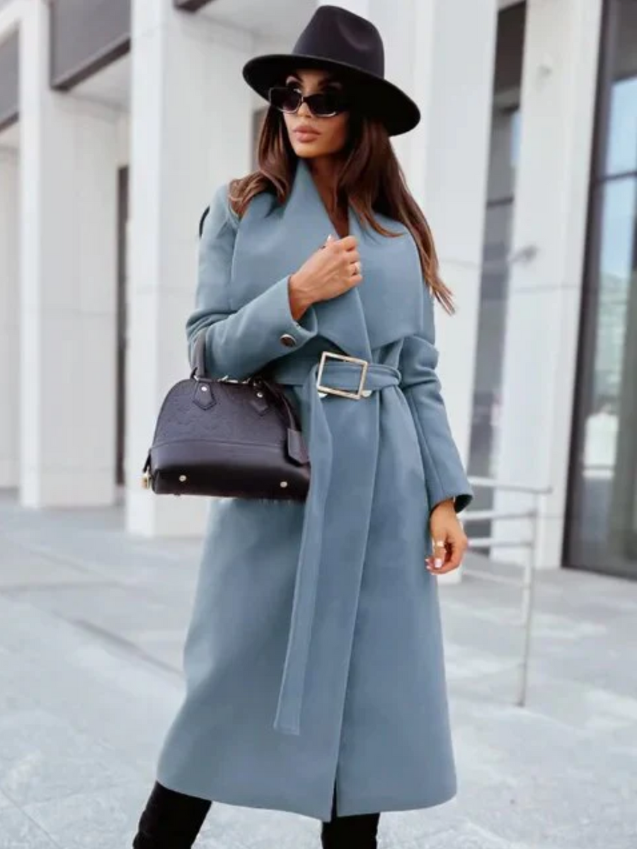 Elegante Lange Trenchcoat mit Gürtel und Umschlagkragen für Damen | Ideal für Herbst/Winter