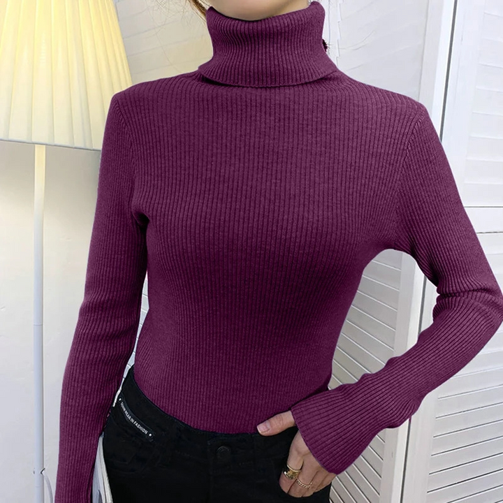 Lässiger Langarm Slim Fit Rippen Rollkragenpullover für Damen | Ideal für Herbst/Winter