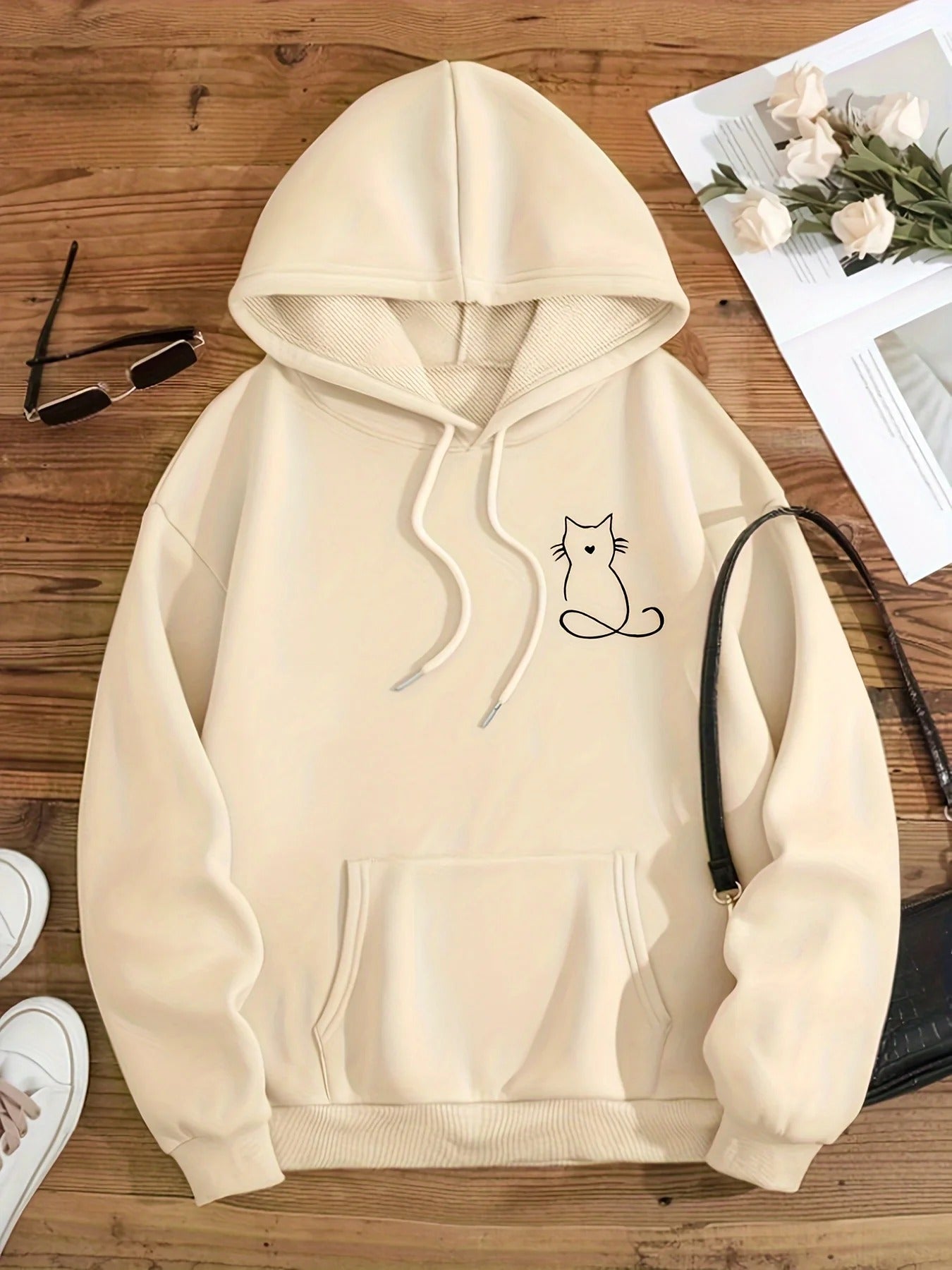 Stilvoller Sweat-Pullover-Hoodie mit Katzenprint für Women | Perfekt für den Alltag