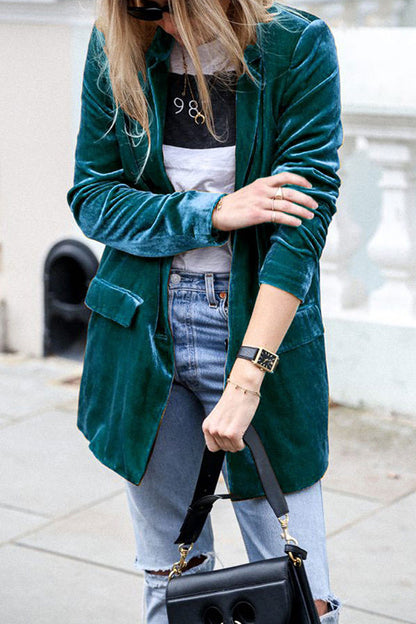 Luxuriöse Lange Samt Blazer Mit Tasche Für Damen | Perfekt für jede Jahreszeit