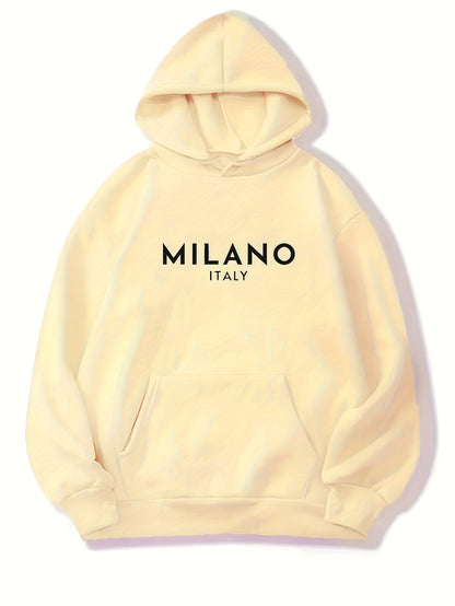 Lässiger Oversized-Hoodie mit Tasche, 'Milano Italy'-Druck und Tunnelzug für Damen | Perfekt für Herbst/Winter