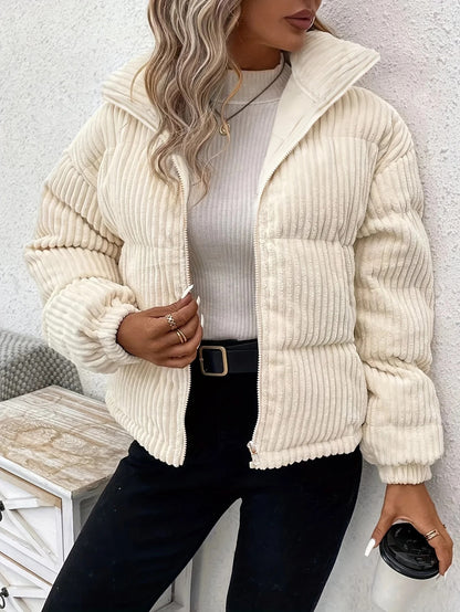 Elegante Kurze Beige Stepp-Winterjacke für Women | Perfekt Für Den Alltag