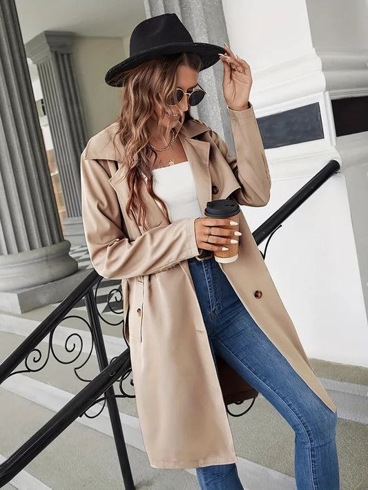 Stilvoller Trenchcoat aus Kunstleder mit Gürtel und Vintage-Ärmeldesign für Damen | Ideal für Herbst/Winter