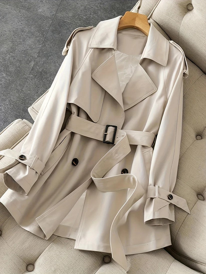 Eleganter einfarbiger Trenchcoat mit offenem Vorderteil für Damen | Ideal für Herbst/Winter