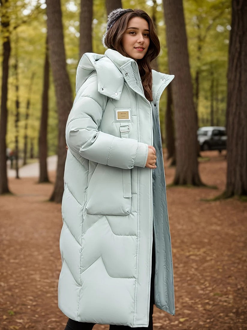 Elegante Warme Lange Puffer Winterjacke mit Kapuze für Damen | Perfekt für Herbst/Winter