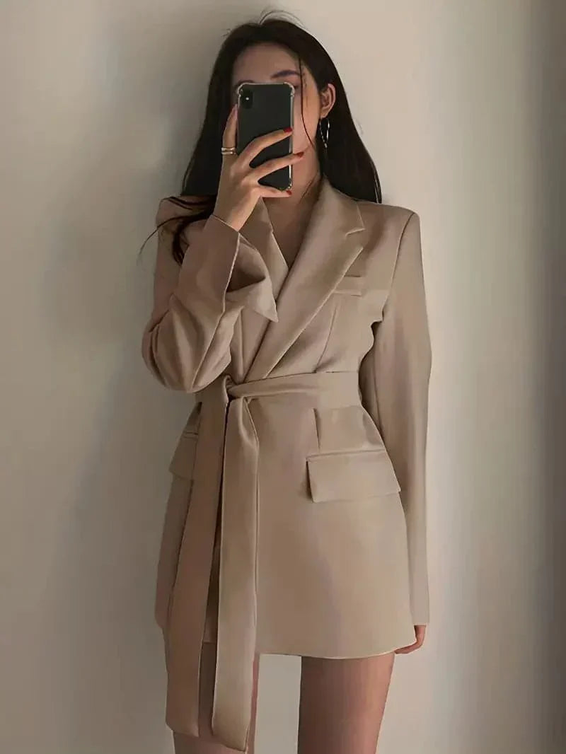 Lässiges Pocket Blazer-Kleid Mit Langem Gürtel Für Damen | Ideal für Alle Jahreszeiten