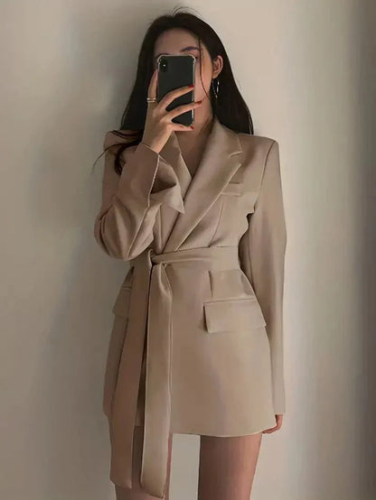 Lässiges Pocket Blazer-Kleid Mit Langem Gürtel Für Damen | Ideal für Alle Jahreszeiten