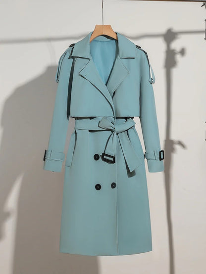 Eleganter Trenchcoat mit langen Ärmeln und Uni-Farbe aus Baumwollmischgewebe für Damen | Ideal für Herbst/Winter