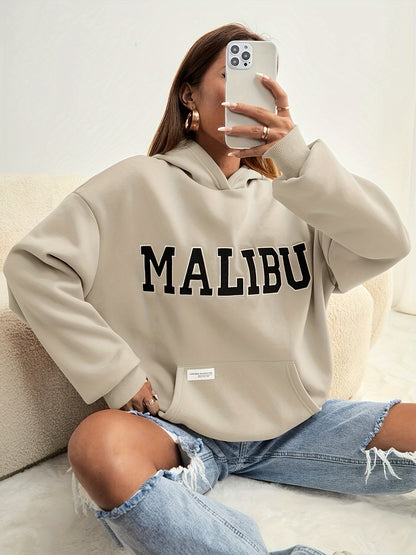 Lässiger Oversized-Hoodie mit Tasche und 'Malibu'-Druck für Damen | Ideal für Herbst/Winter