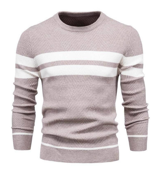 Lässiger Gestreifter Rundhals-Strickpullover Für Herren | Ideal für Herbst/Winter