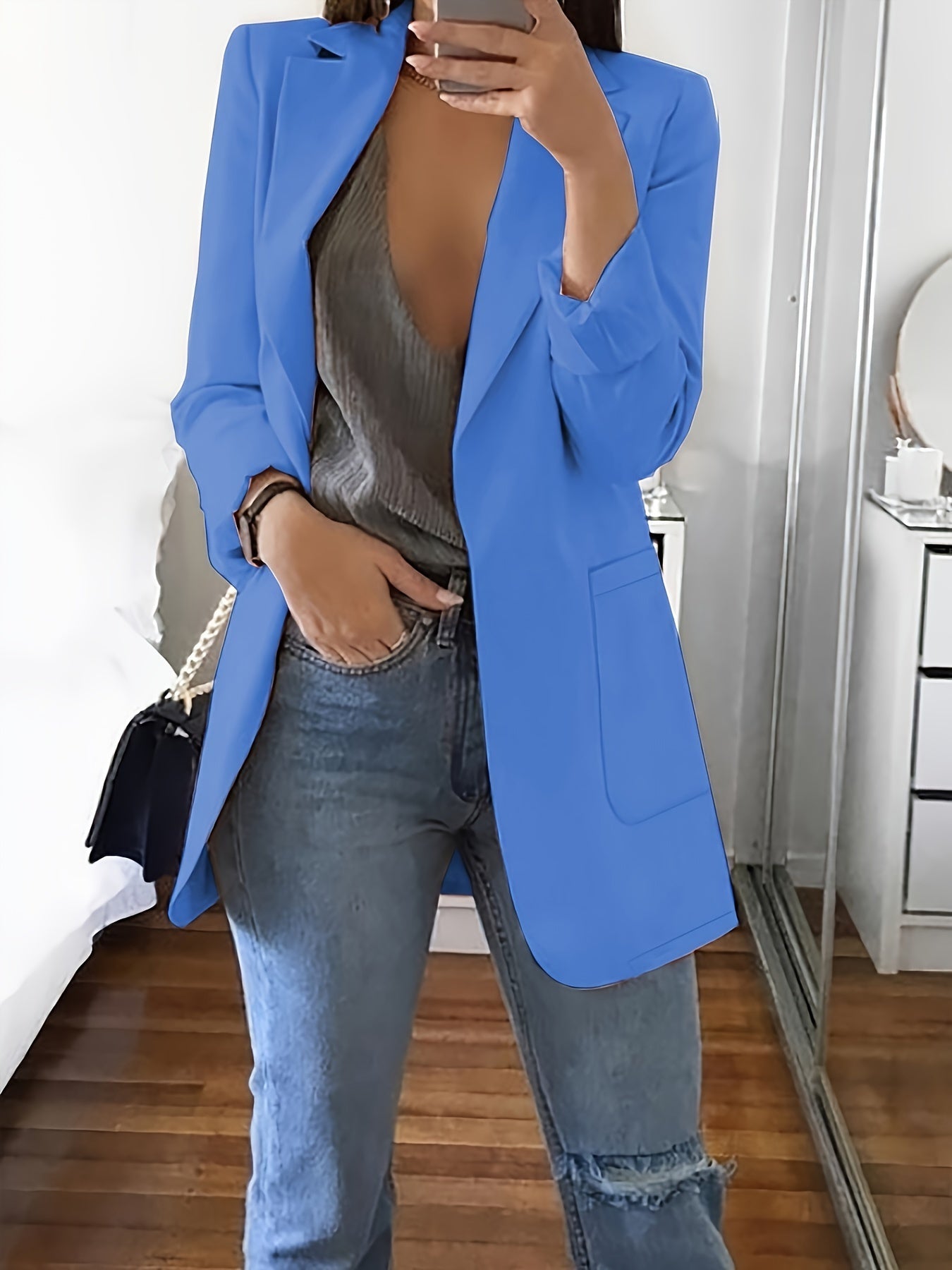 Elegante Business Long Blazer in Uni mit Revers für Damen | Ideal für alle Jahreszeiten