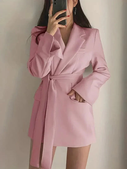 Lässiges Pocket Blazer-Kleid Mit Langem Gürtel Für Damen | Ideal für Alle Jahreszeiten