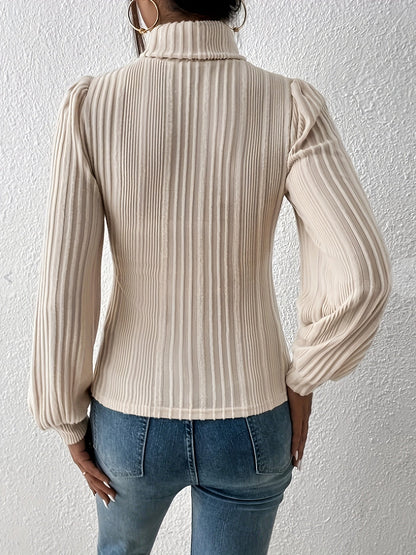 Eleganter beiger Rippstrick-Rollkragenpullover für Damen | Ideal für Herbst/Winter