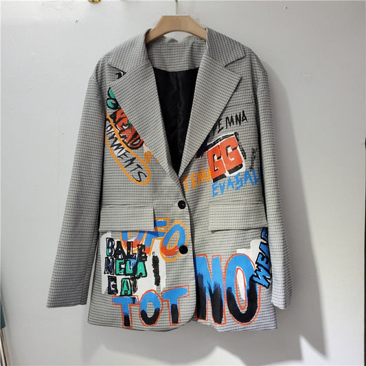 Trendy Blazer Mit Graffiti-Schrift Und Tasche Für Damen | Perfekt für alle Jahreszeiten