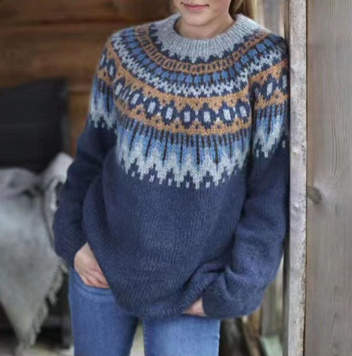 Layla - Pullover mit Retro-Muster - Lässig - Einzigartiger Druck - Ideal für Herbst/Winter